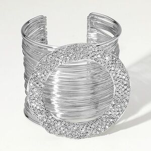 Silver Textured Cuff Bracelet with Ribbed Design